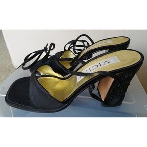 Vicini / Versace sequin embellished heels sandals Size 6 MSRP $395